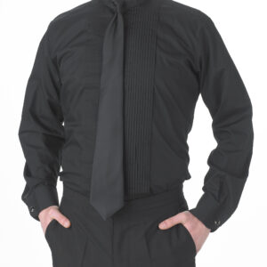 Men's Black Wing Tip Collar Pleated Tuxedo Shirt