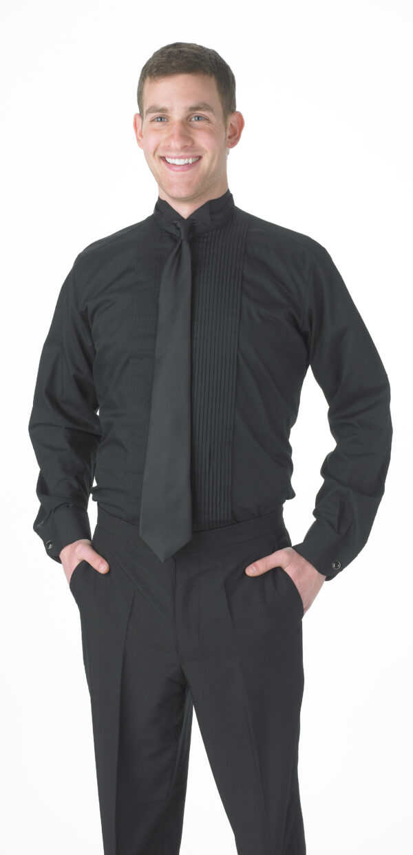 Men's Black Wing Tip Collar Pleated Tuxedo Shirt
