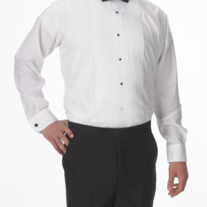 Men's White Wing Tip Collar Pleated Tuxedo Shirt