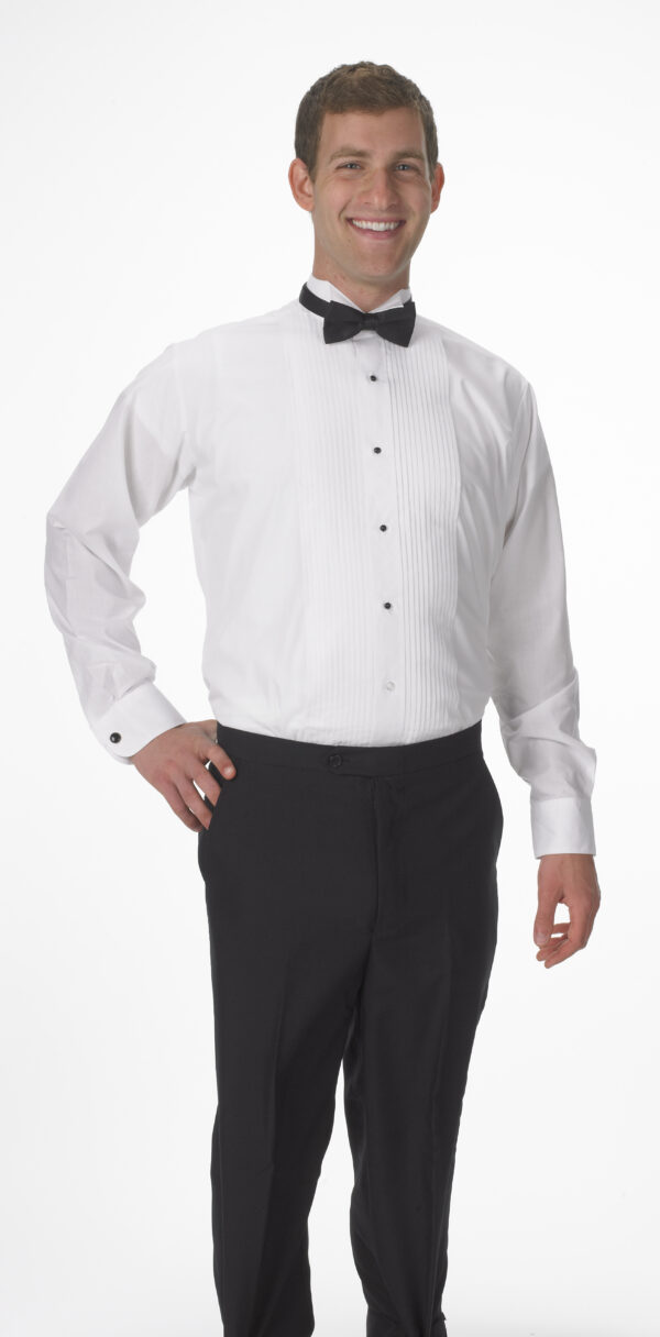 Men's White Wing Tip Collar Pleated Tuxedo Shirt